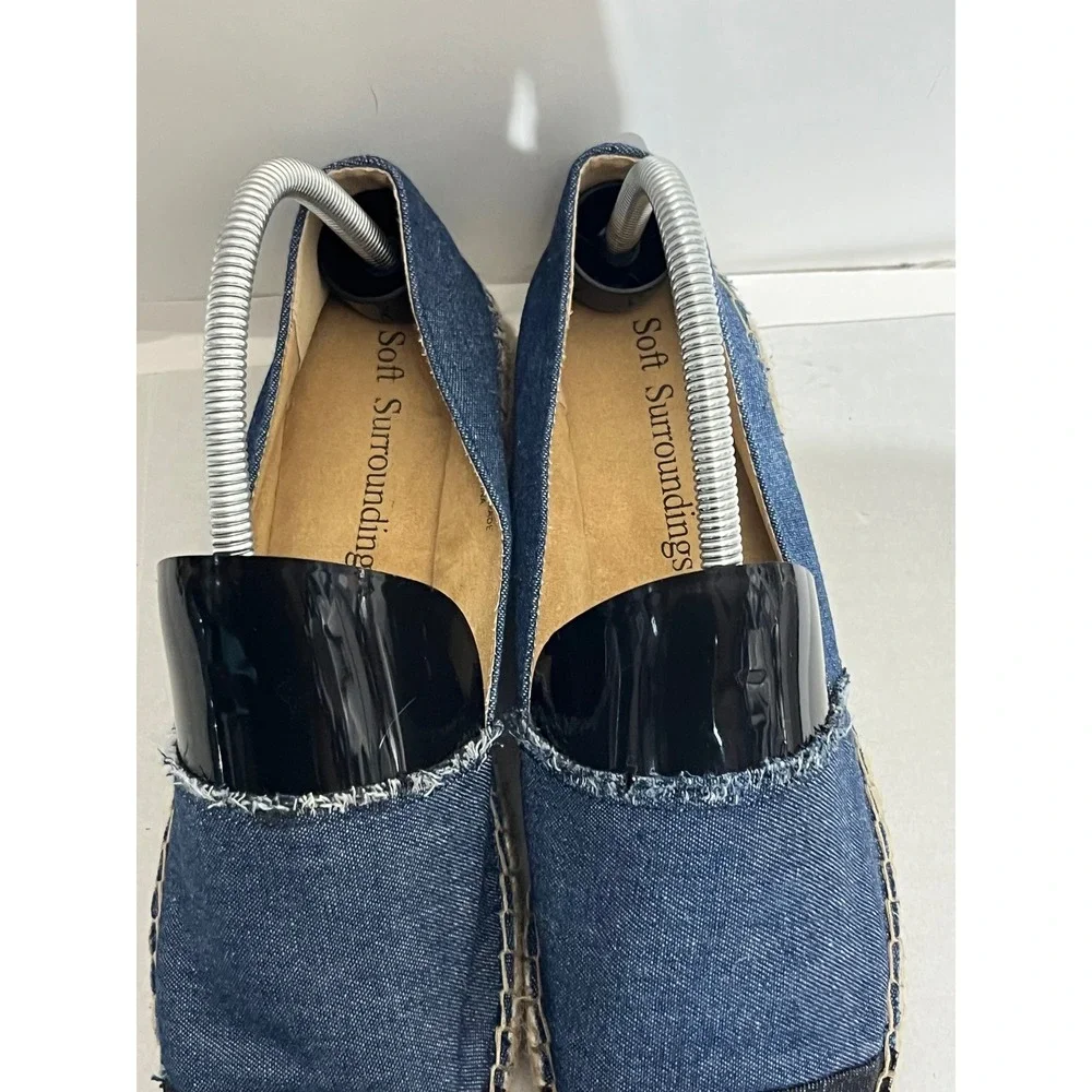 Soft Surroundings Denim Espadrille Flats Blue Cap Toe Jute Platform Slip On